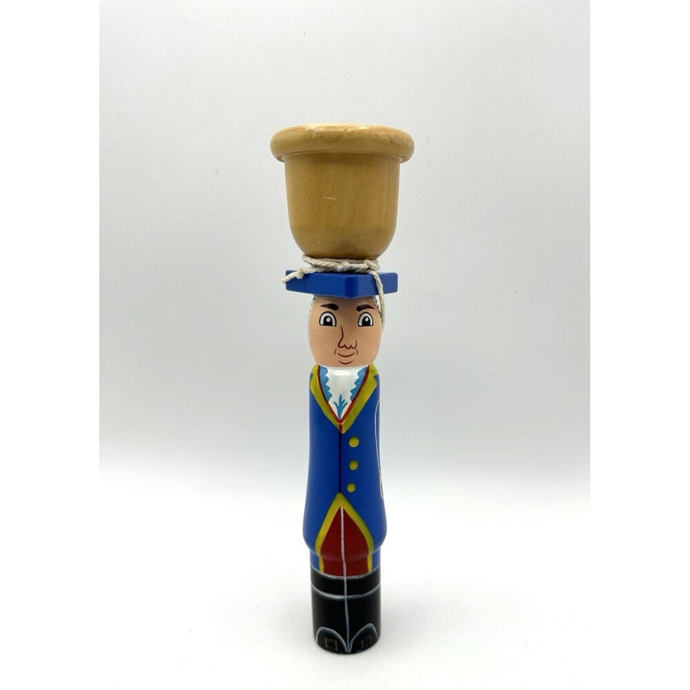 Vintage Wooden Cup and Ball Toy 21" String Colonial Man Folk Art
